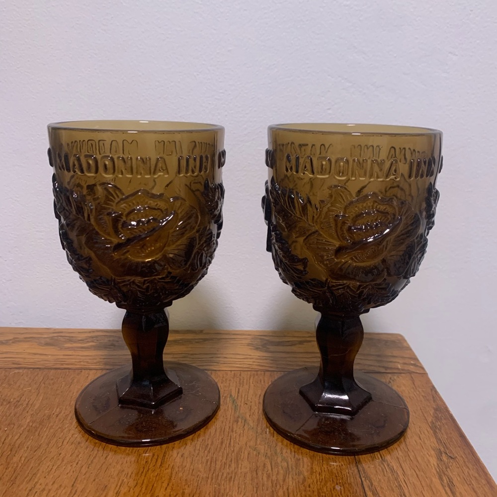 Vintage Madonna Inn Brown Goblet Set of 2